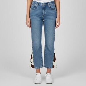 Vintage Y2K Flare Jeans w/ Cow Print Faux Fur Trim - 28"